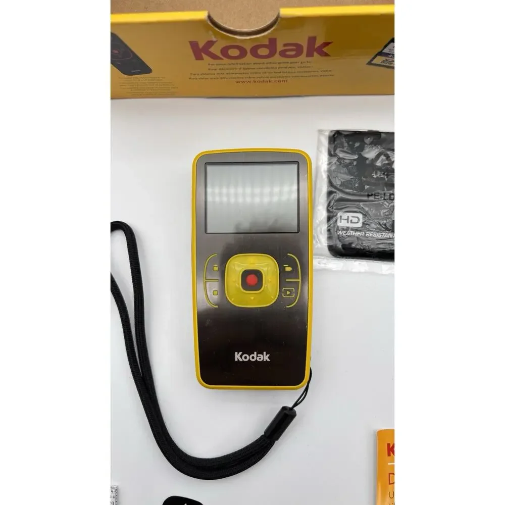 Kodak Zx1 HD Pocket Video Camera Yellow– Tested –Turns On W/ Accessories & Box